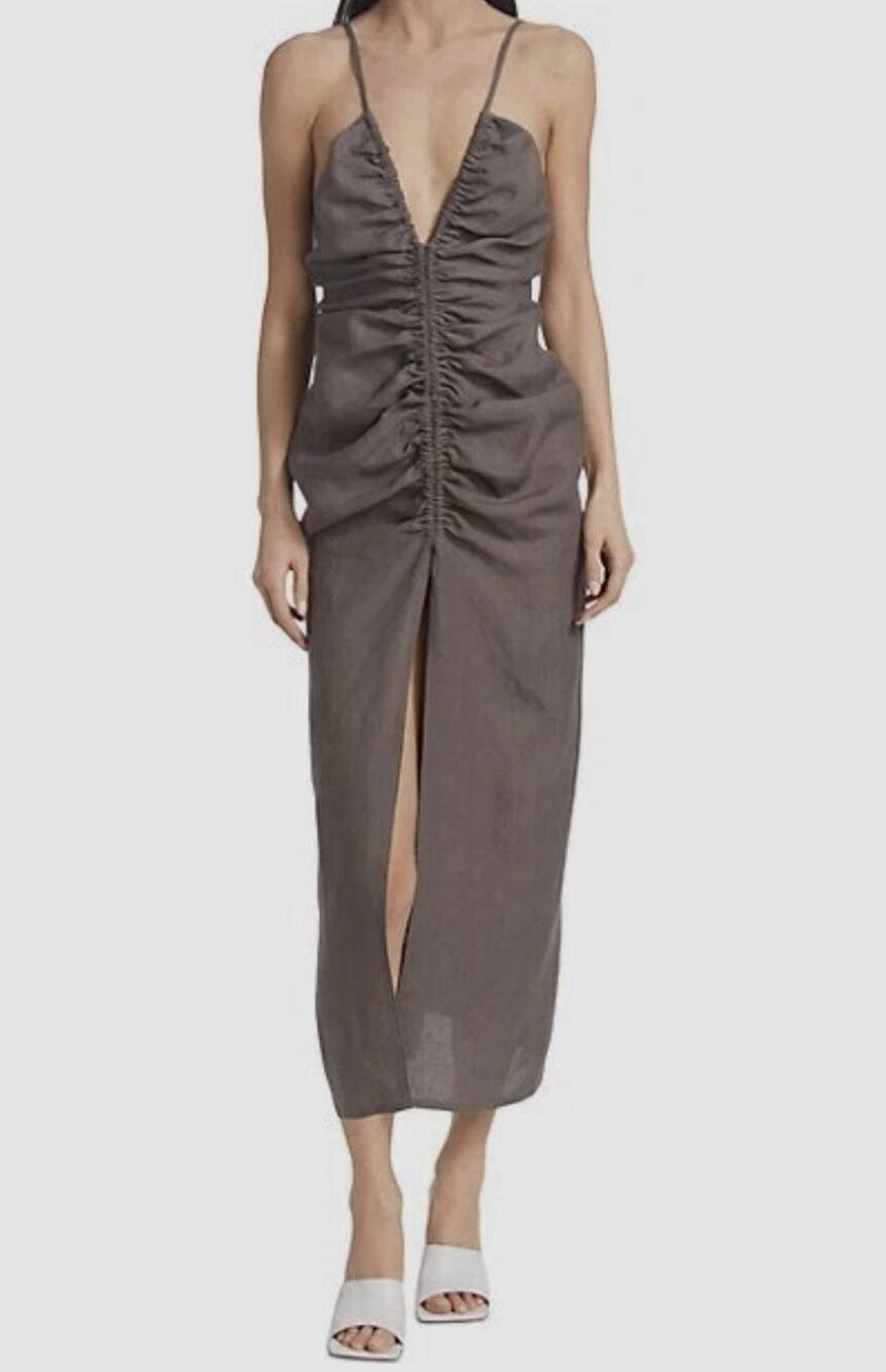 Piece of White Allegra Ruched Linen Midi-Dress NWT Women’s Size Small $716